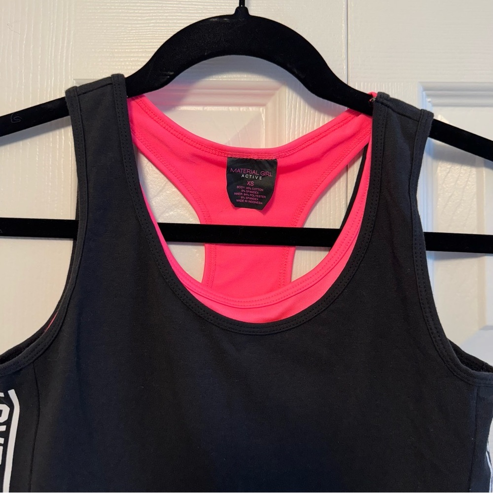 Material Girl Active Black and Pink Tank Dress, Size XS - Picture 2 of 8